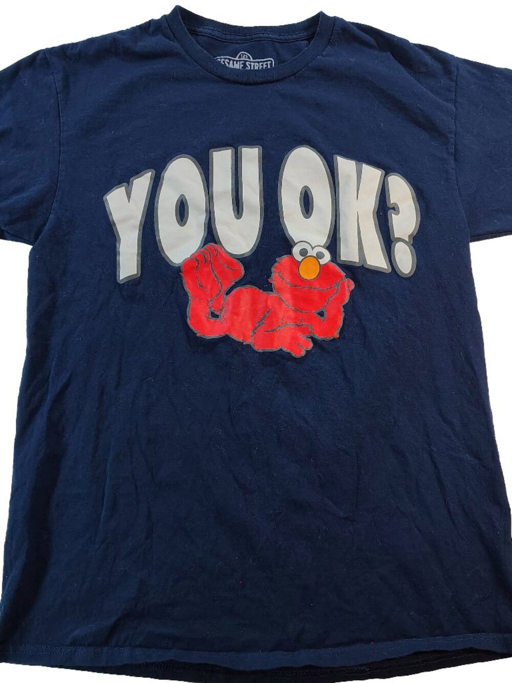 Women's Medium Navy Blue Seasame Street Elmo You Ok? Graphic T-Shirt